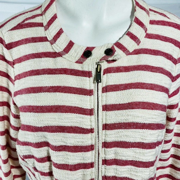 Free People Jacket Full Zip Peplum Red Striped - Picture 4 of 9